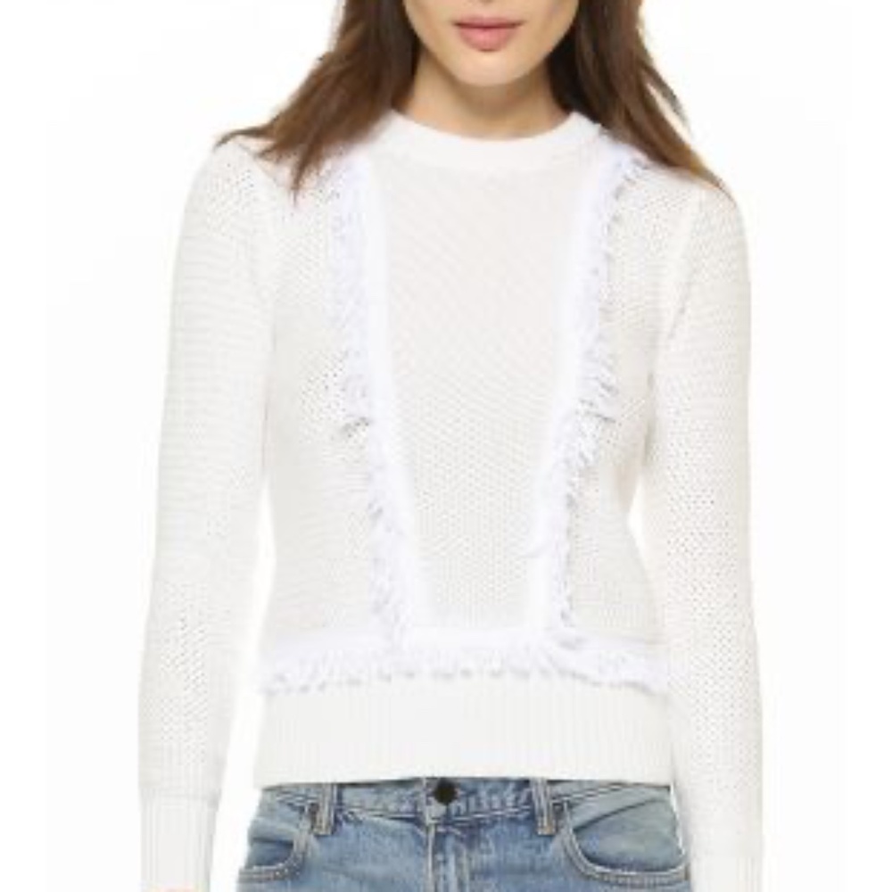 CLUB MONACO size XS chunky knit thick pullover white SPRING sweater w fringe